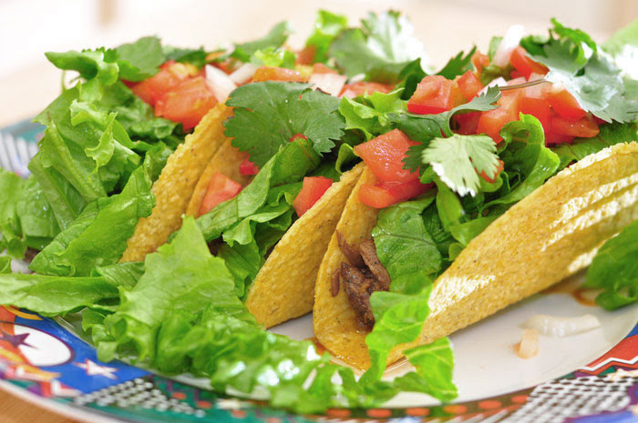 tacos plated, with top round marinated with Asian flavors