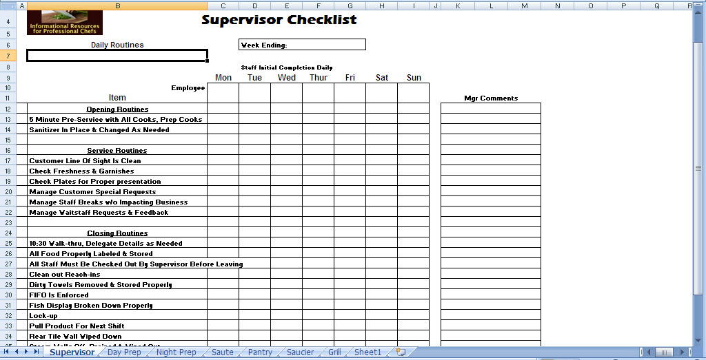 Kitchen Station Task List - Chefs Resources