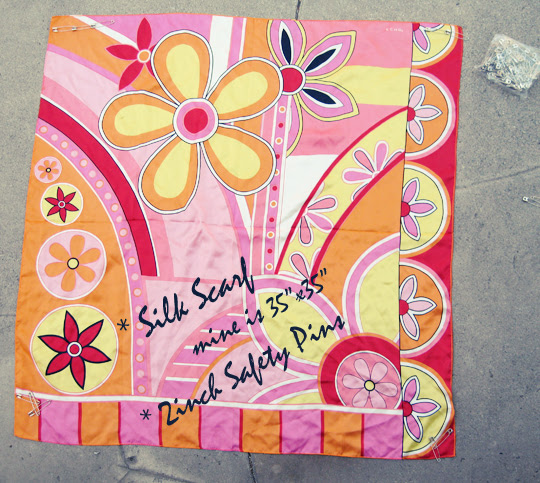 silk scarf shirt. silk scarf DIY safety pin top