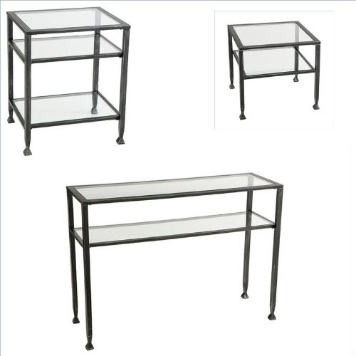 Southern Enterprises Black Coffee and End Table Set with Glass Tops
