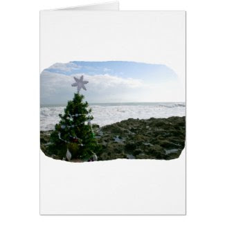 Christmas Tree Against Beach Rocks Card