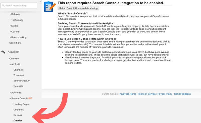 Adding search console to google analytics