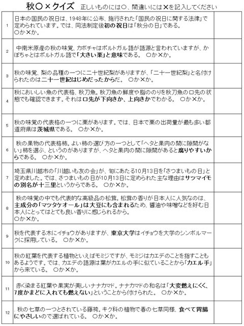 秋のクイズ 40人のデイサービスで喜ばれるレクとは