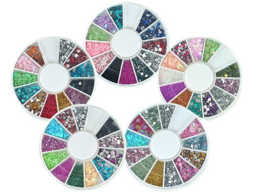 Bundle Monster 5 Nail Art Nailart Manicure Wheels w/ 3D Designs Glitters Rhinestones Beads - total over 7000pc