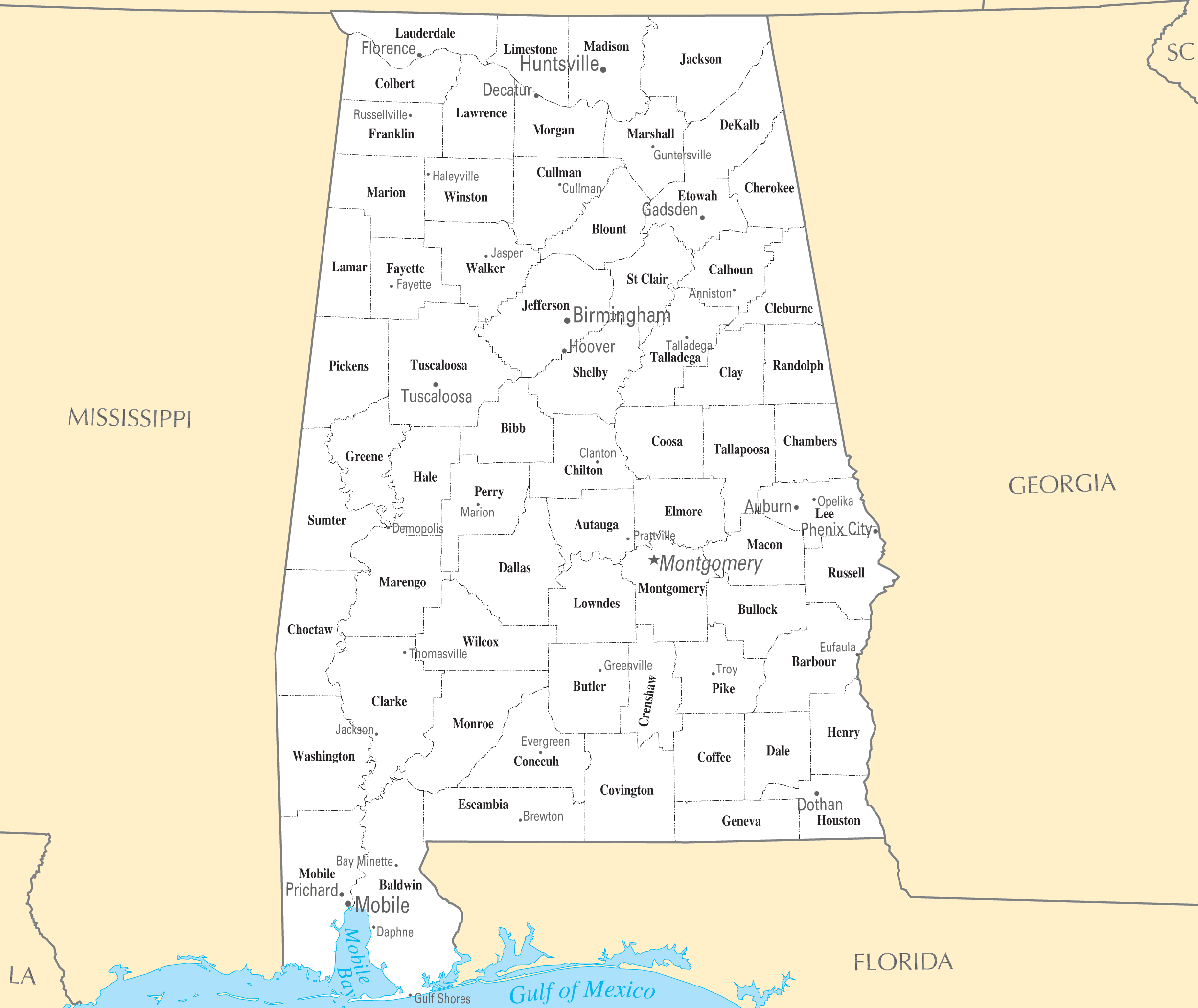 Map Of Alabama With Cities And Towns Alabama Cities And Towns • Mapsof.net