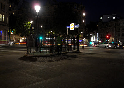 Trafalgar Square at night. Around Leicester and Trafalgar Squares