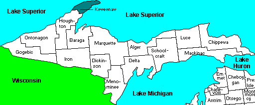 Map Of Upper Michigan Counties Robb: Map of Michigan Upper Peninsula Counties