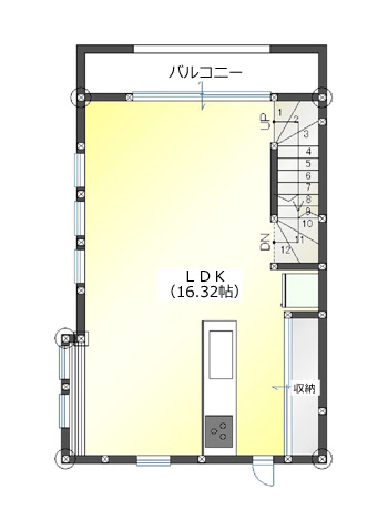 １１坪 ３階建て自宅と事務所兼用住宅 吹き抜けと小屋裏収納のある間取り 横浜の狭小住宅 二世帯住宅 注文住宅の間取りは中鉢建設