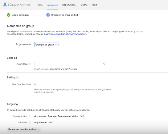 How to Use TrueView Video Ads on YouTube - Create an Ad Group