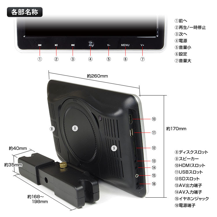 Dvdプレーヤー セット 10 1インチ ポータブル 車載 モニター Hdmi スマートフォン Iphone Cprm Dvd 後部座席 車載用品 カーナビ バックモニターなど カー用品専門のネットショップ 通販なら Car快適空間 カー用品専門店