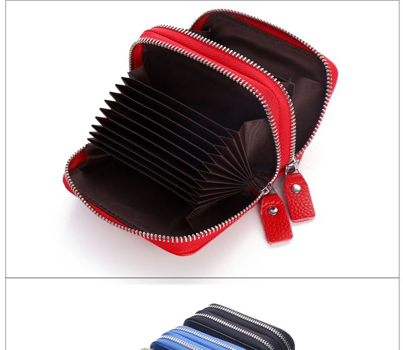 Fashion Women Card Holder Double Zipper Genuine Leather Wallet Credit Cards Case Bag