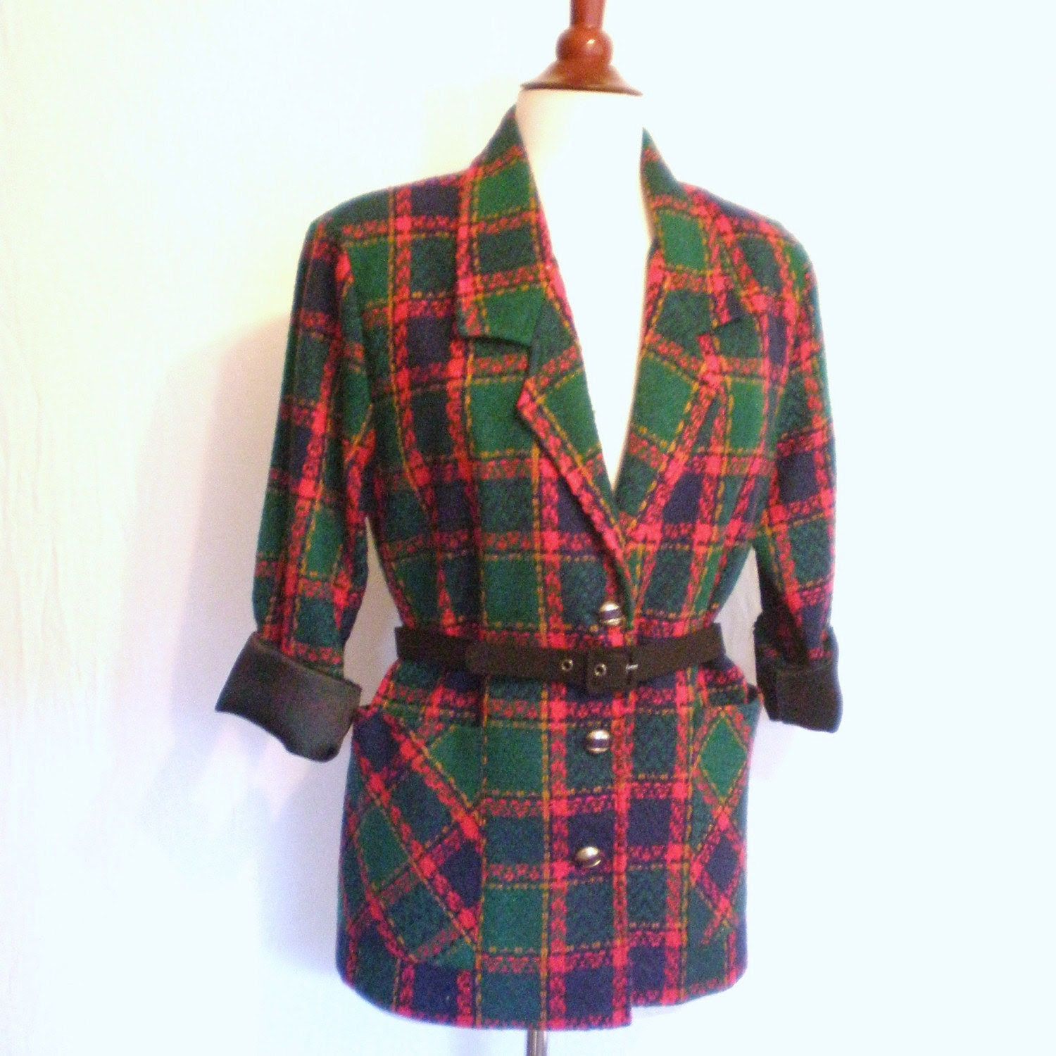 80s RED PLAID Tartan Jacket, medium or large