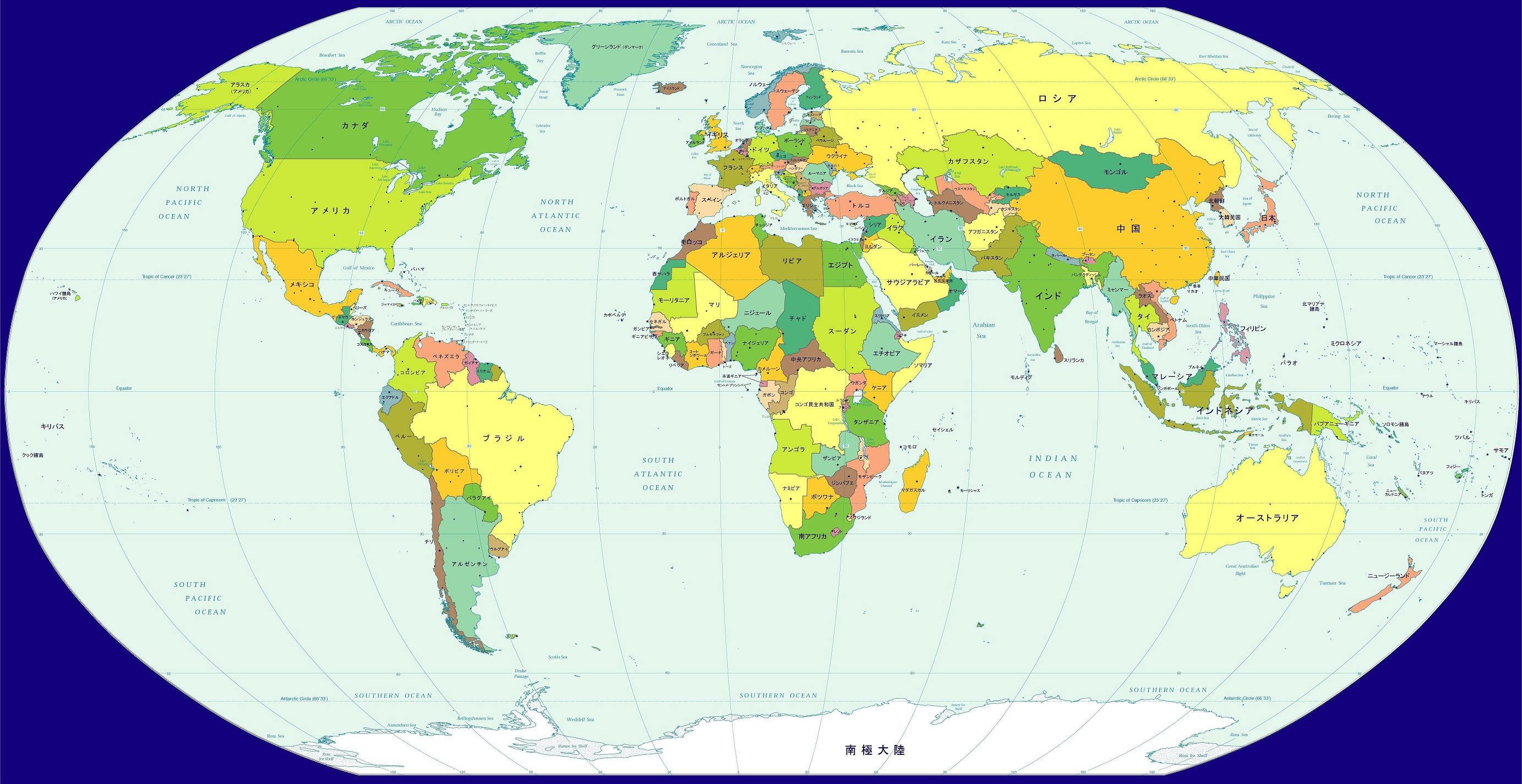 国の位置クイズ主な国６０問