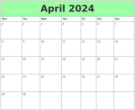  april 2024 printable calendars