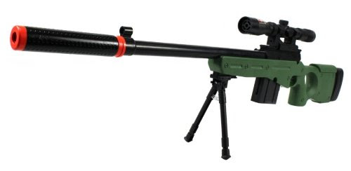 Velocity Airsoft L96-GS Spring Airsoft Gun FPS-250 w/ Folding Bi-Pod, Mock Silencer, Aiming Scope (OD Green)