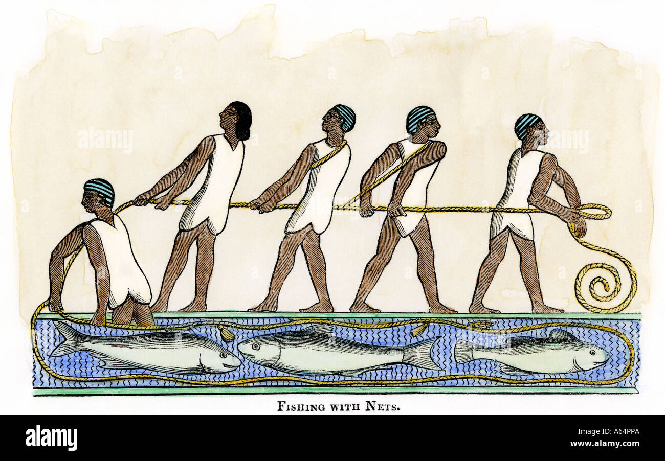 Fishing with nets in ancient Egypt Stock Photo, Royalty