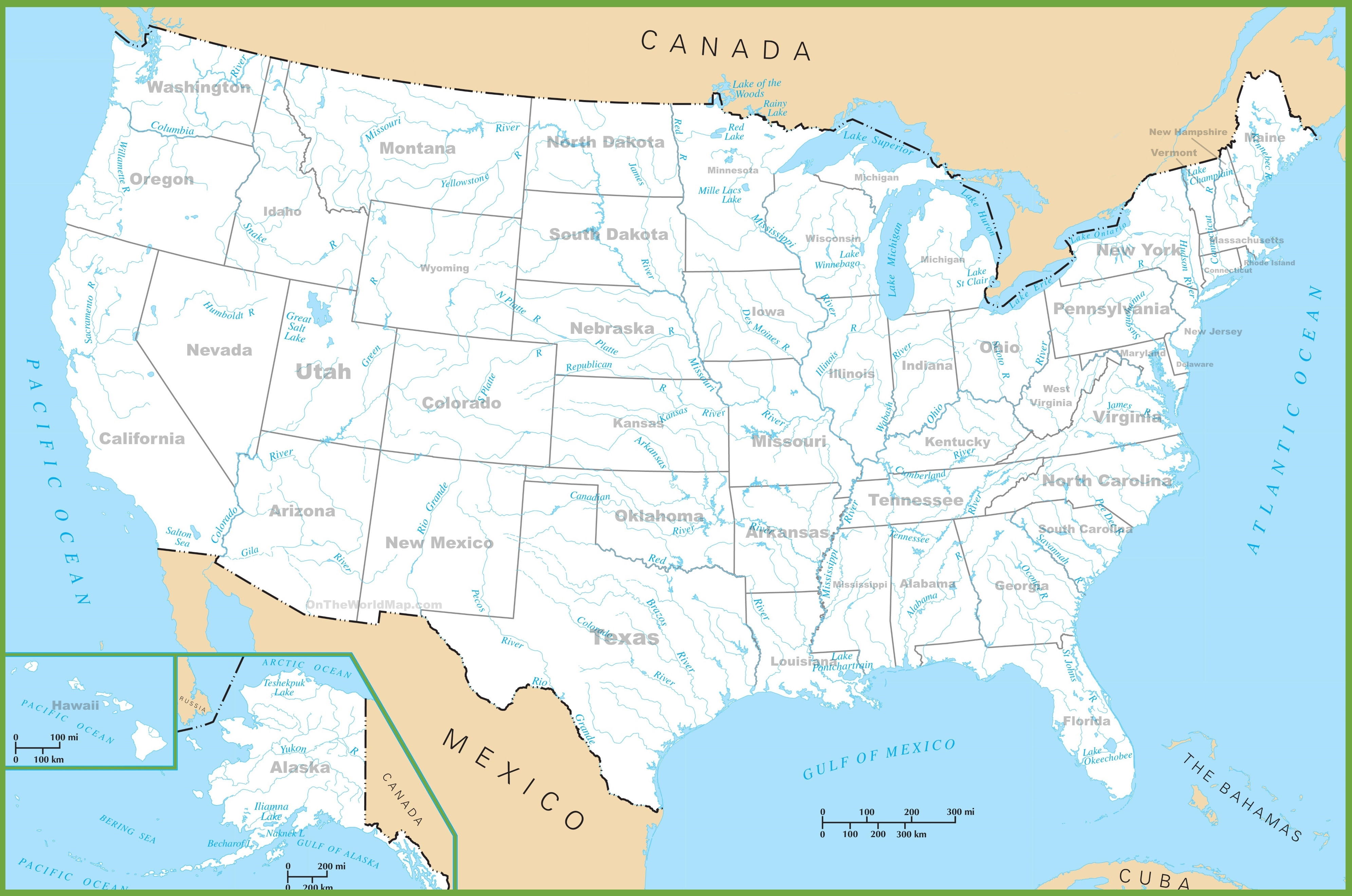 Us Map Lakes And Rivers USA rivers and lakes map