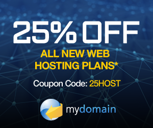 25% off all Hosting at MyDomain.com with code: 25HOST