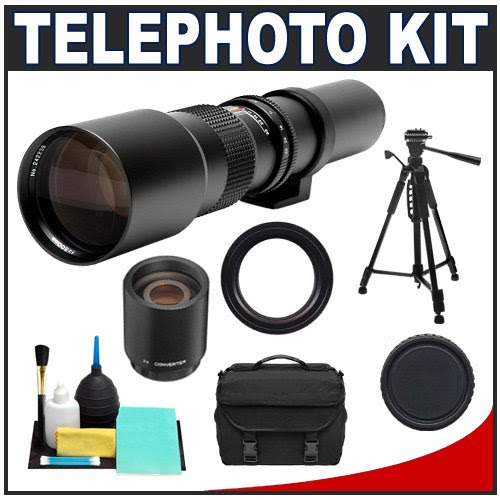 Phoenix 500mm Telephoto Lens with 2x Teleconverter (=1000mm) + Case + Tripod + Cleaning Kit for Nikon D3100, D3200, D5000, D5100, D7000, D700, D800, D4 Digital SLR Cameras