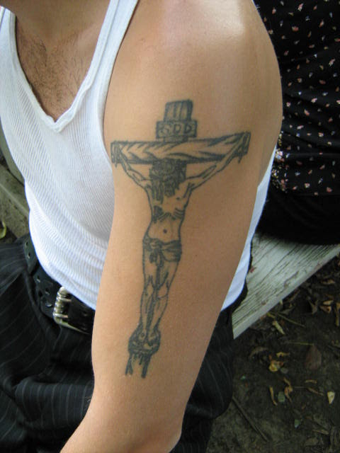 Crucifix Tattoo on my cousin Tim's arm