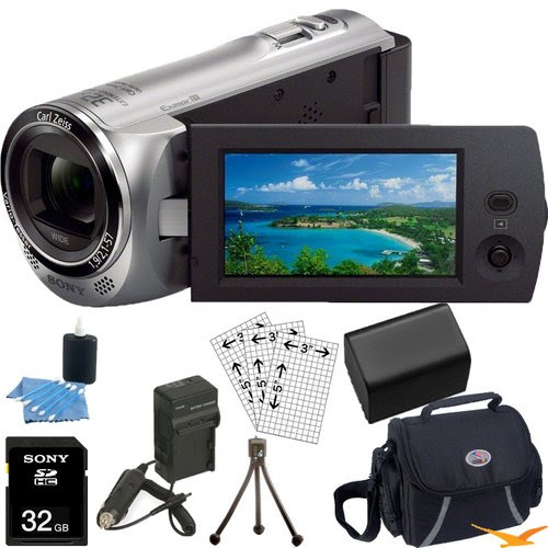 Sony HDR-CX220/S HDRCX220S CX220 HDR-CX220 S High Definition Handycam Camcorder with 2.7-Inch LCD (Silver)Ultimate Bundle with 32GB SD Card, High Capacity Spare Battery, Rapid AC/DC Charger, Deluxe Carrying Case, Table Tripod, LCD Screen Protectors + More On Sale