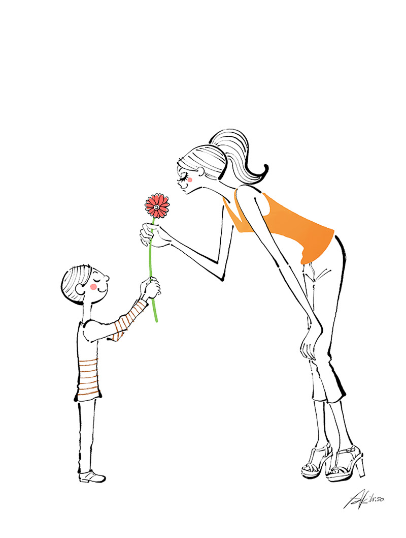 母の日のイラスト お母さんに花をプレゼントする子供 イラストレーターakihisasawadaイラスト デザイン室