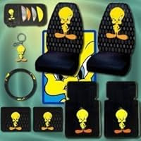 9pc Tweety Bird Car Mats Seat Covers Steering Covers Keychain Set