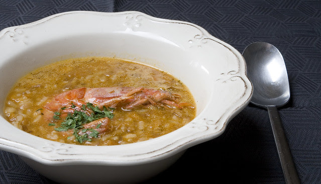 Arroz caldoso con gambones