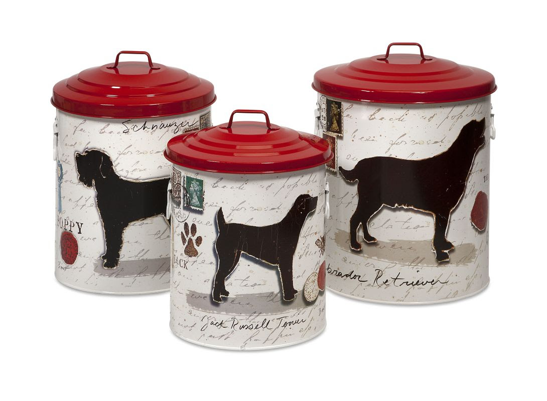 IMAX Home 44212-3 Dog Food Storage Canisters with Dog Images and Red