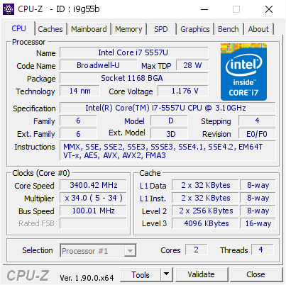 Intel Core I7 5557u 3400 42 Mhz Cpu Z Validator