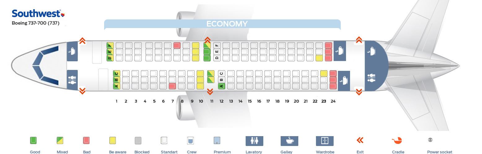Seat map Boeing 737700 Southwest Airlines. Best seats in 