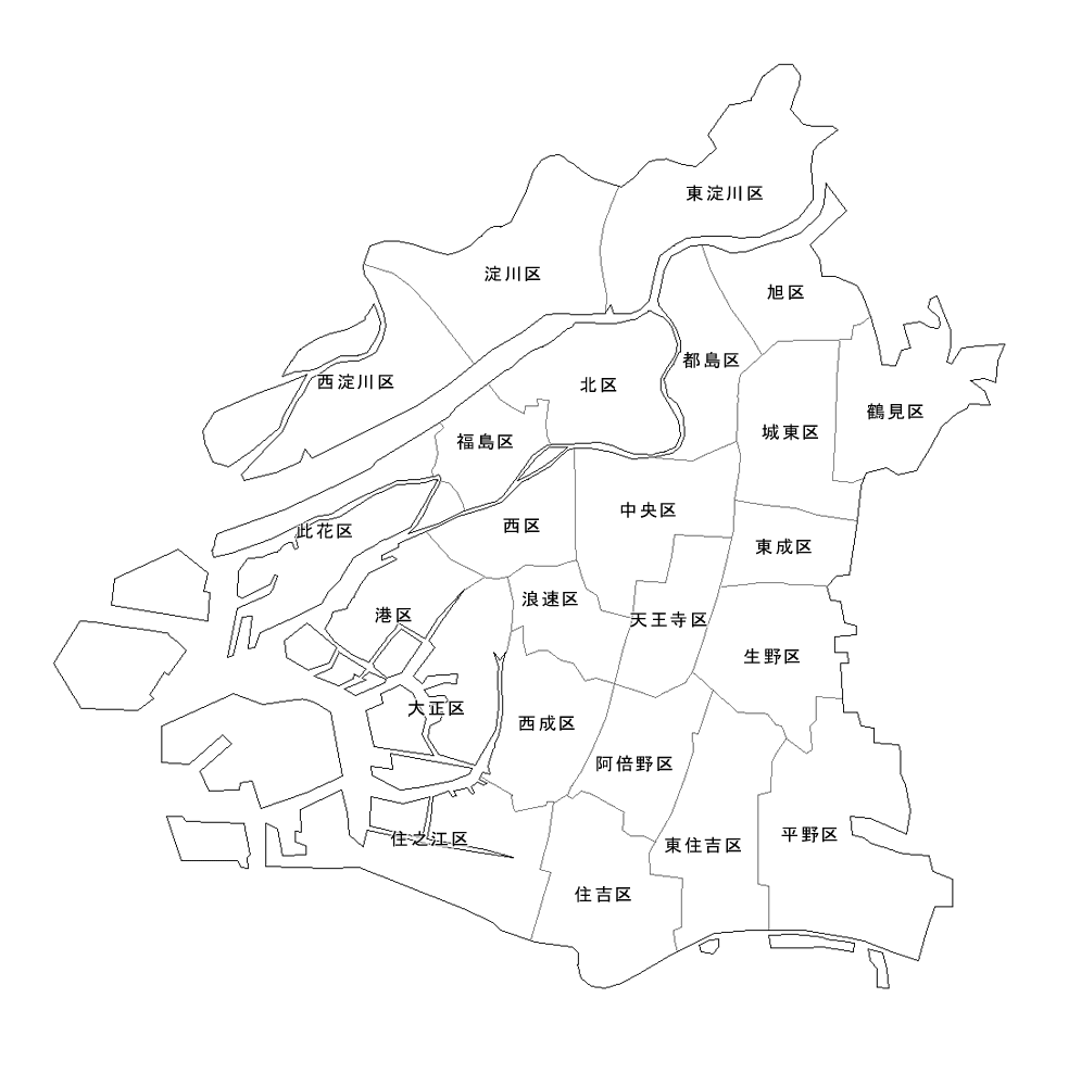 Craftmap 大阪市の地図素材 白地図 区名