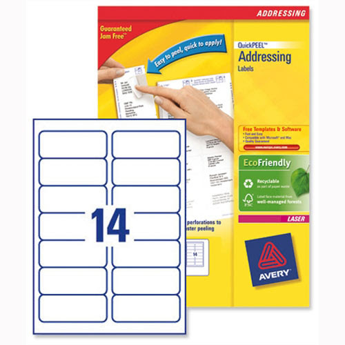 Avery L7163-40 Laser Address Labels 14 per Sheet 99.1x38.1mm White 560 Labels - Huntoffice.ie
