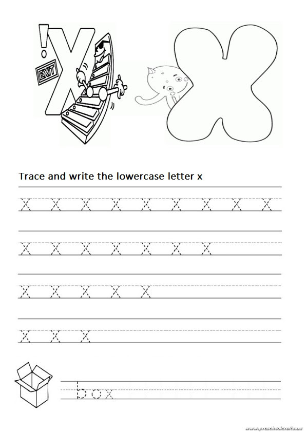 trace and write the lowercase letter x worksheet for 1st