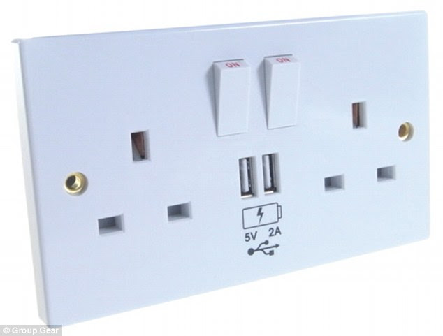 The £20 USB socket, pictured, is available from Midlands-based firm Group Gear. The plate features two standard UK 3-pin sockets and two USB ports. It fits any backbox up to a depth of 25mm and USB ports are limited to 2 Amps, meaning only the required power is delivered to the devices