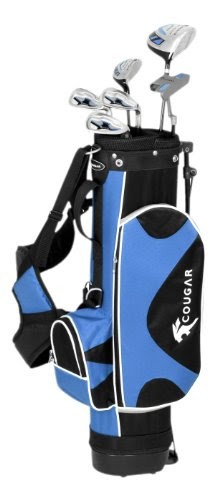  Cougar Junior Set de golf pour débutant droitier 5-7 ans avec club nº7 et SW, métal, fibre de carbone Bleu/Noir/Blanc 11-13 ans