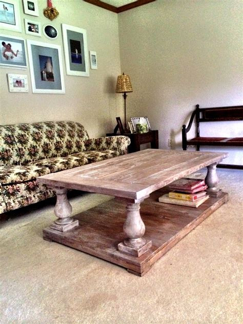 A lattice pattern with a weathered white finish is the base for the round shape of this coffee table and is topped with a wooden tabletop with a whitewash . Ana White | Balustrade Coffee Table - DIY Projects