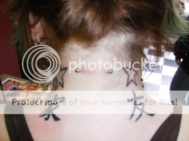 Neck Nape+piercing+and+kanji+tattoos 