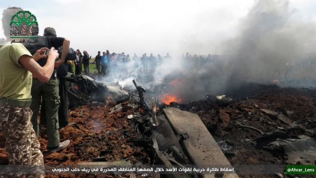 Ahrar al Sham photo of downed Syrian jet
