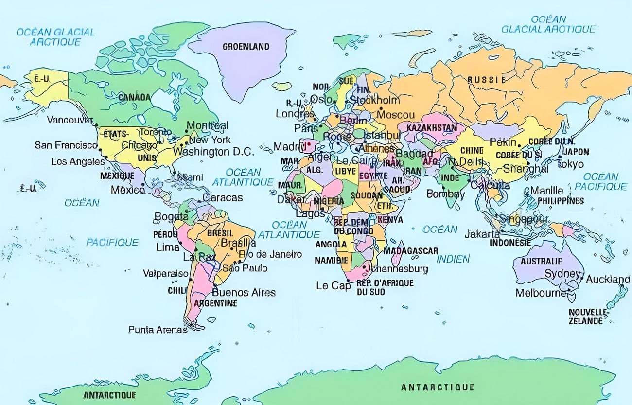 Carte du Monde Pays • Voyages  Cartes