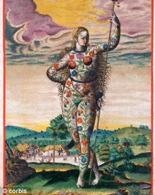 Hand-coloured engraving of a Pictish woman warrior