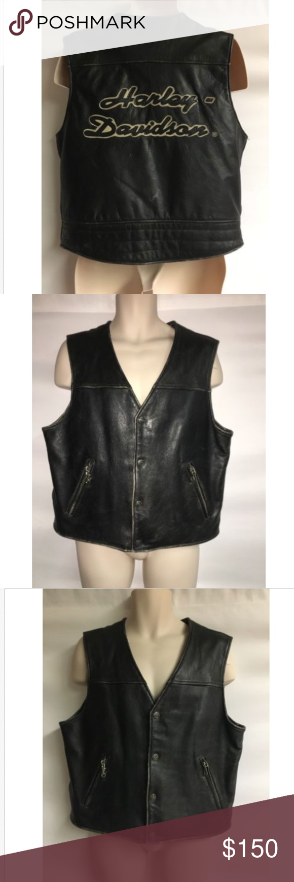 Harley Davidson Foster Leather Vest / Pin by Empty Estates on Harley Davidson | Leather biker ... / Flip to the back for a good look at the excellent craftsma.