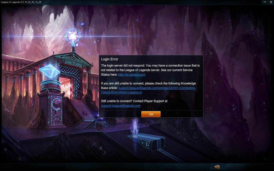 Login Error For My Sg Server Only Garena Lol Support