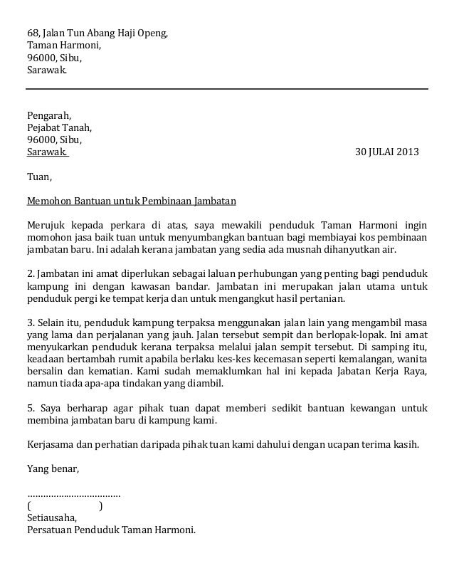 Surat rasmi bantuan bina jambatan