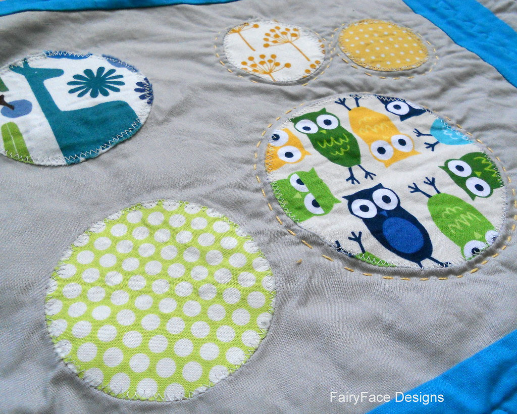 Darraghs quilt hand stitched owl block