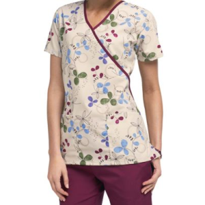 Cherokee Scrub HQ Clover Park Print Mock-wrap Scrub Tops - Clover Park - M