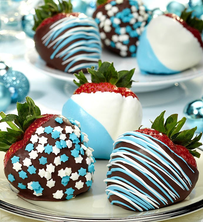 Fannie May Hanukkah Chocolate Strawberries - Hanukkah Dipped Strawberries 12Ct