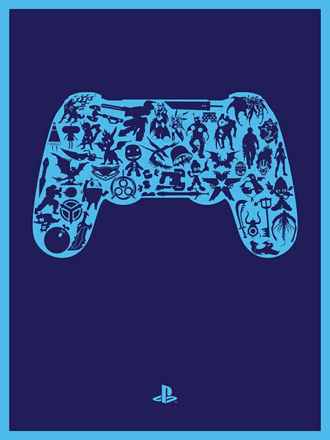 コントローラーの中のシルエット シンプルおしゃれなゲームデザイン ポスター そうさめも