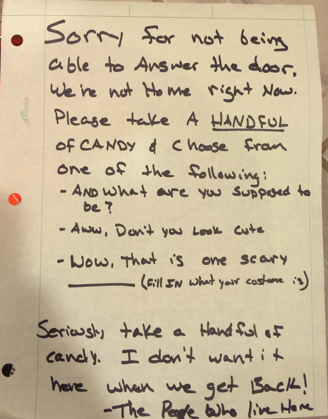 My Note For The Trick Or Treaters Funny