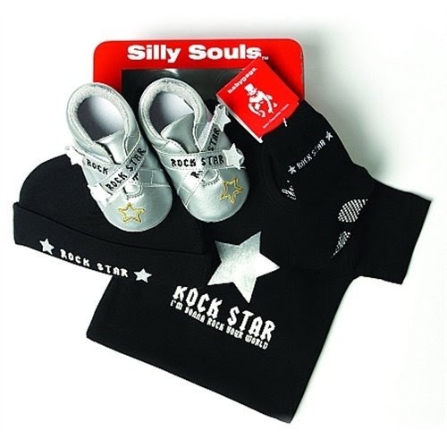 Silly Souls Rock Star 4-Piece Baby Gift Set, Black, 3-6 Months